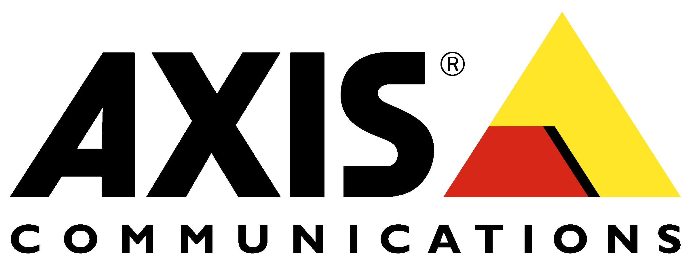 Axis Communications logo with yellow, red, and black triangular design